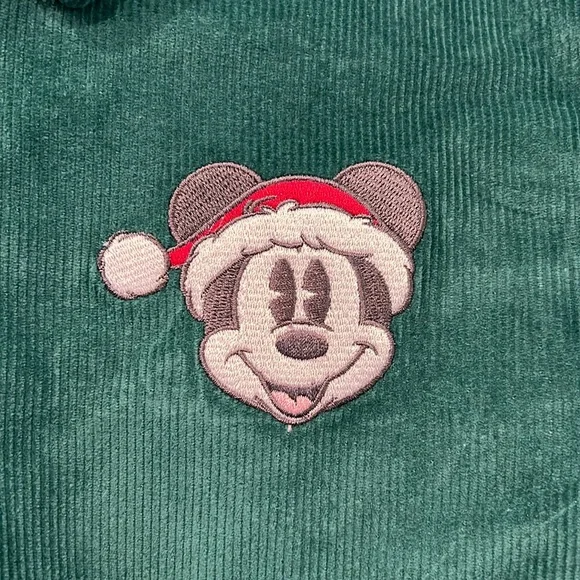 NWT! Disney Christmas Mickey green corduroy button up collared shirt - Picture 3 of 5